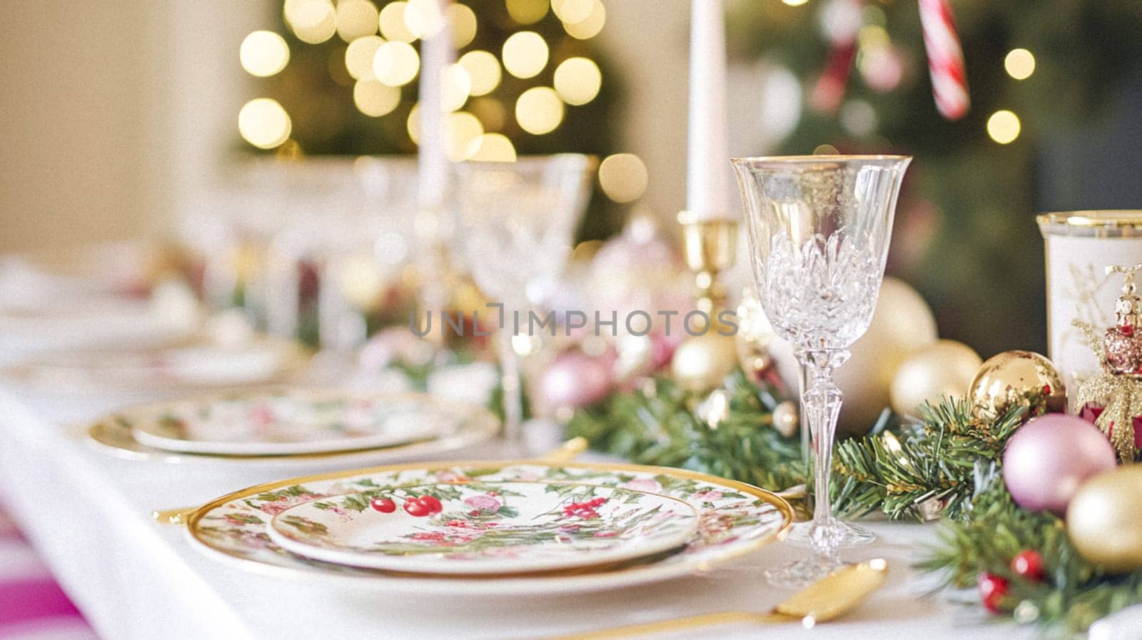 Christmas tablescape decoration, formal family dinner holiday celebration, luxury table setting decor, English country and home style idea
