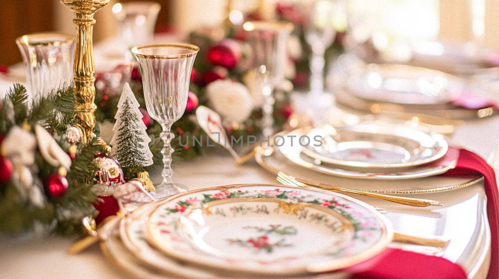 Christmas tablescape decoration, formal family dinner holiday celebration, luxury table setting decor, English country and home style idea