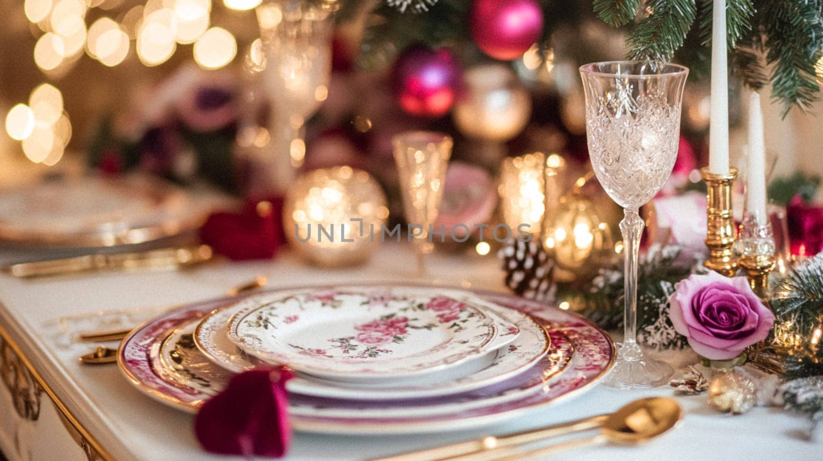 Christmas tablescape decoration, formal family dinner holiday celebration, luxury table setting decor, English country and home style idea