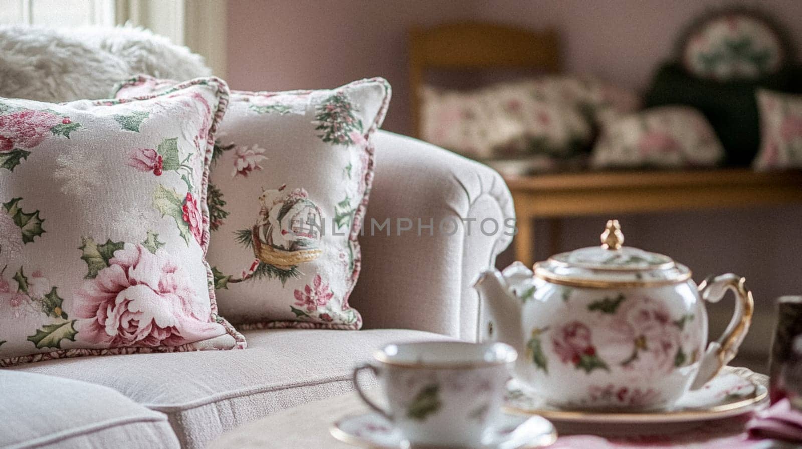 Christmas, holiday decor and country cottage style, cosy atmosphere, decorated Christmas tree in the English countryside house living room with fireplace, interior decoration idea