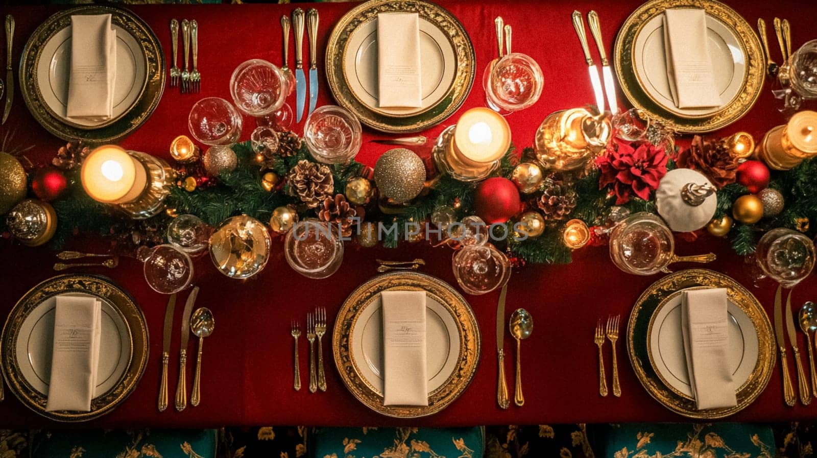 Christmas tablescape decoration, formal family dinner holiday celebration, luxury table setting decor, English country and home style idea