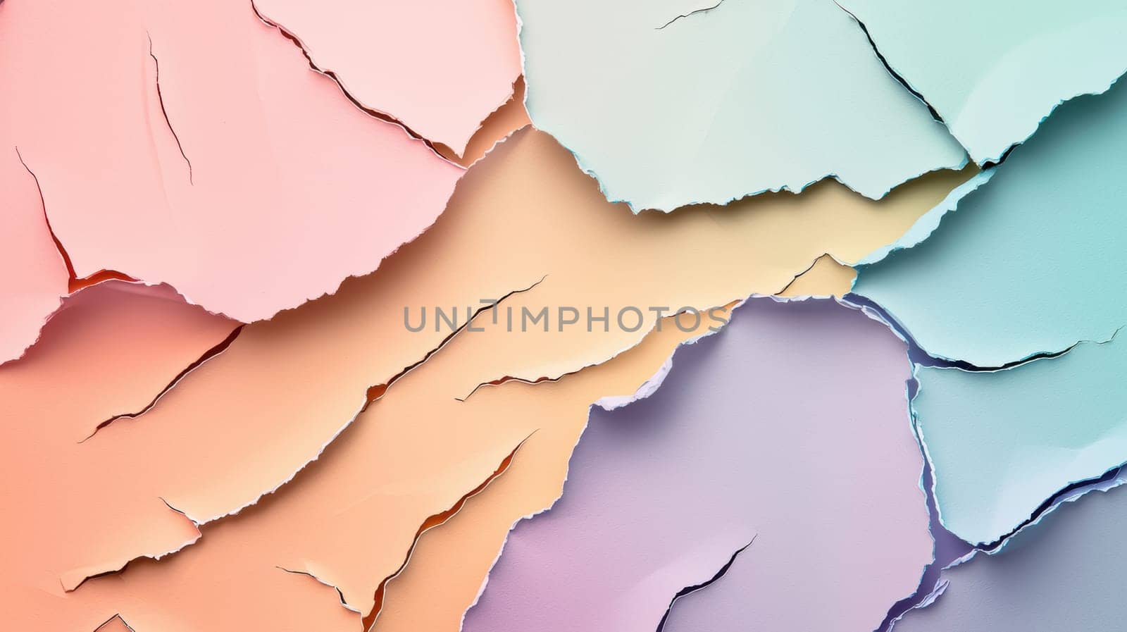 Colorful pastel layers of torn paper create a dynamic background, perfect for advertising campaigns. the realistic tear textures and smooth gradient lighting enhance the depth, making it ideal for minimalistic and modern design projects.