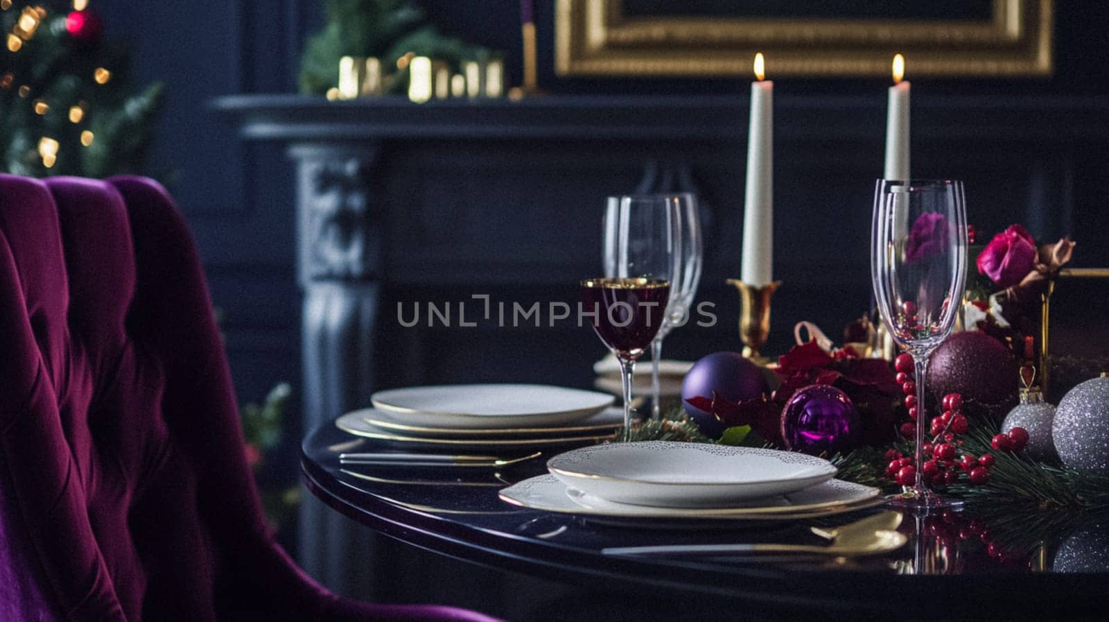 Christmas tablescape decoration, formal family dinner holiday celebration, luxury table setting decor, English country and home style idea