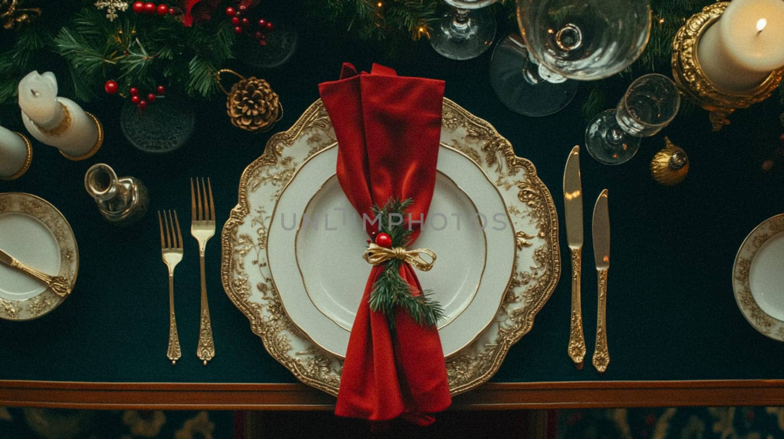 Christmas tablescape decoration, formal family dinner holiday celebration, luxury table setting decor, English country and home style idea