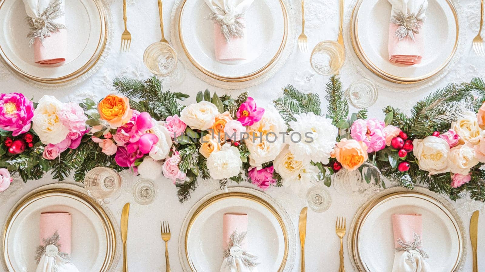 Christmas tablescape decoration, formal family dinner holiday celebration, luxury table setting decor, English country and home style idea