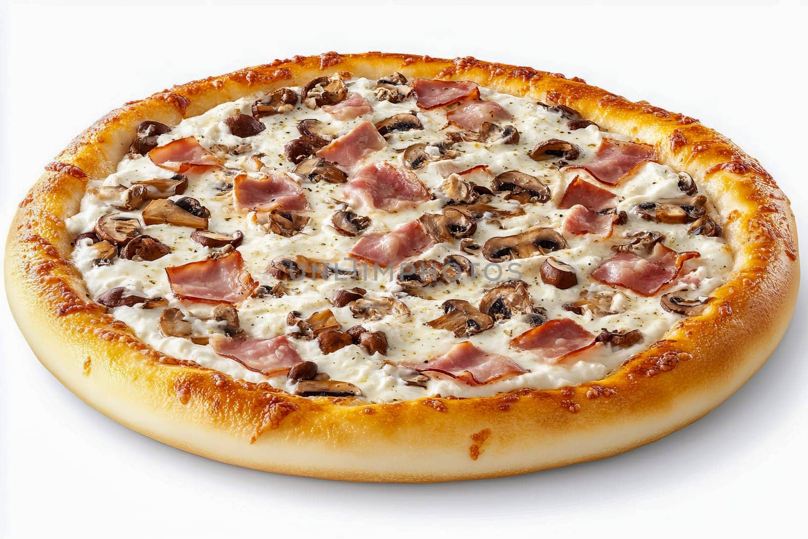 Pizza topped with ham, mozarella and mushrooms. It represents comfort food enjoyed globally for its versatility.