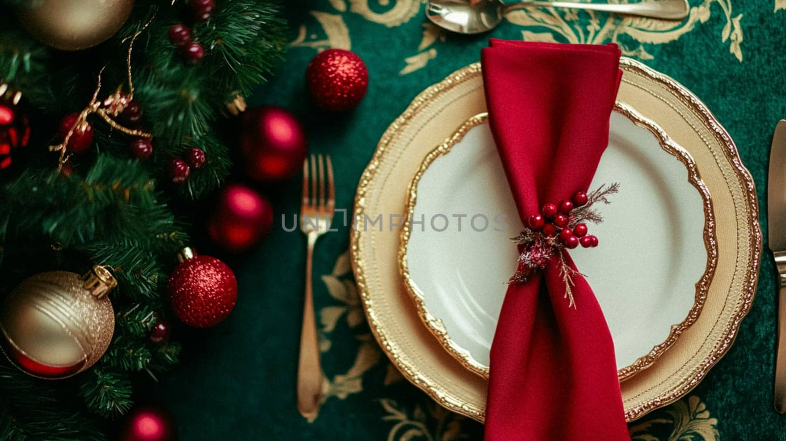 Christmas tablescape decoration, formal family dinner holiday celebration, luxury table setting decor, English country and home style idea
