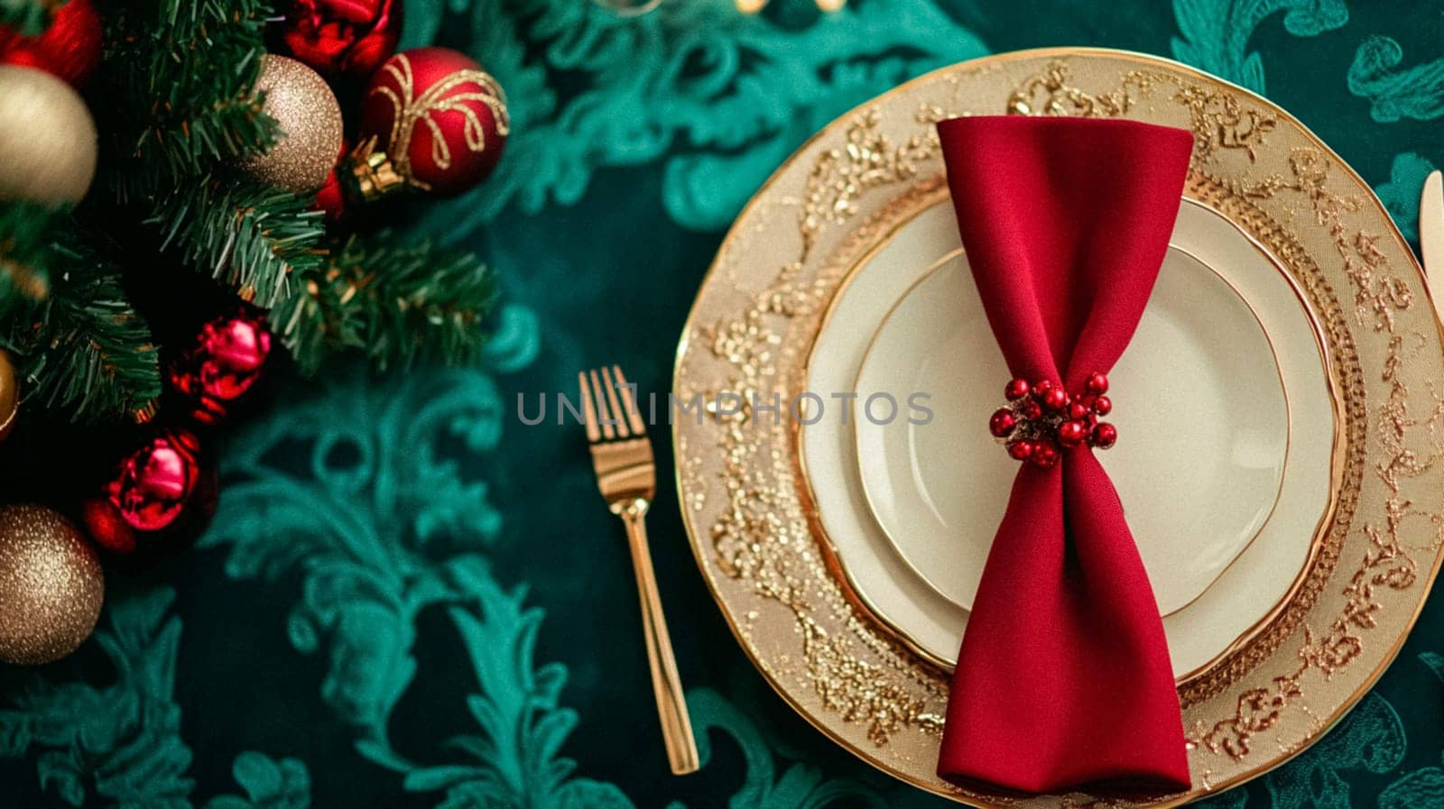 Christmas tablescape decoration, formal family dinner holiday celebration, luxury table setting decor, English country and home style idea