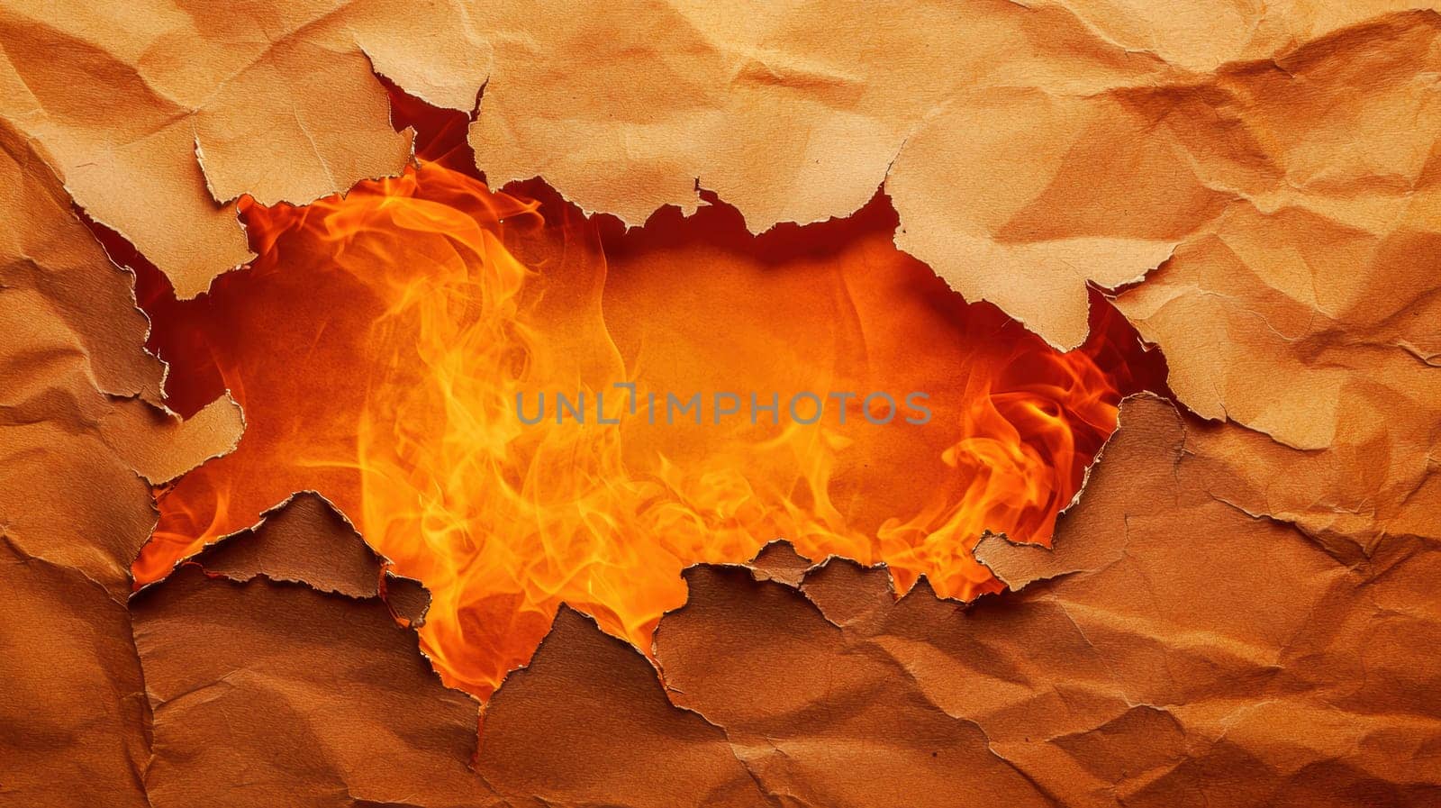 Torn black paper edges expose a vibrant orange flame-like texture beneath. the bold contrast creates a dramatic effect, perfect for event marketing or as a striking element in artistic visual designs.