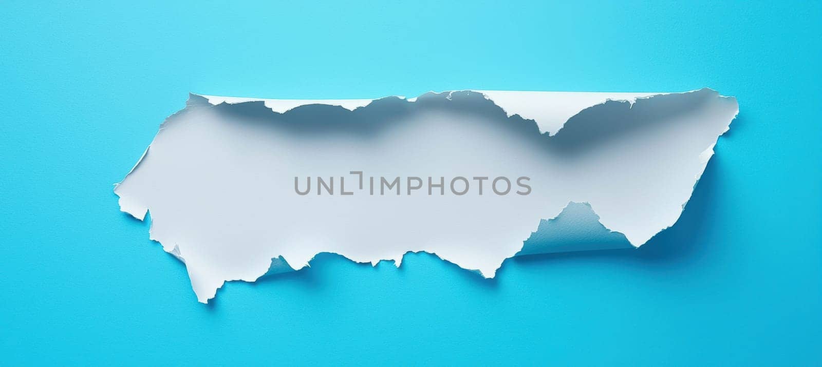 White torn paper with intricately detailed edges on a vivid neon blue backdrop, offering a striking contrast ideal for contemporary digital campaigns, creative designs, or visually engaging marketing materials.