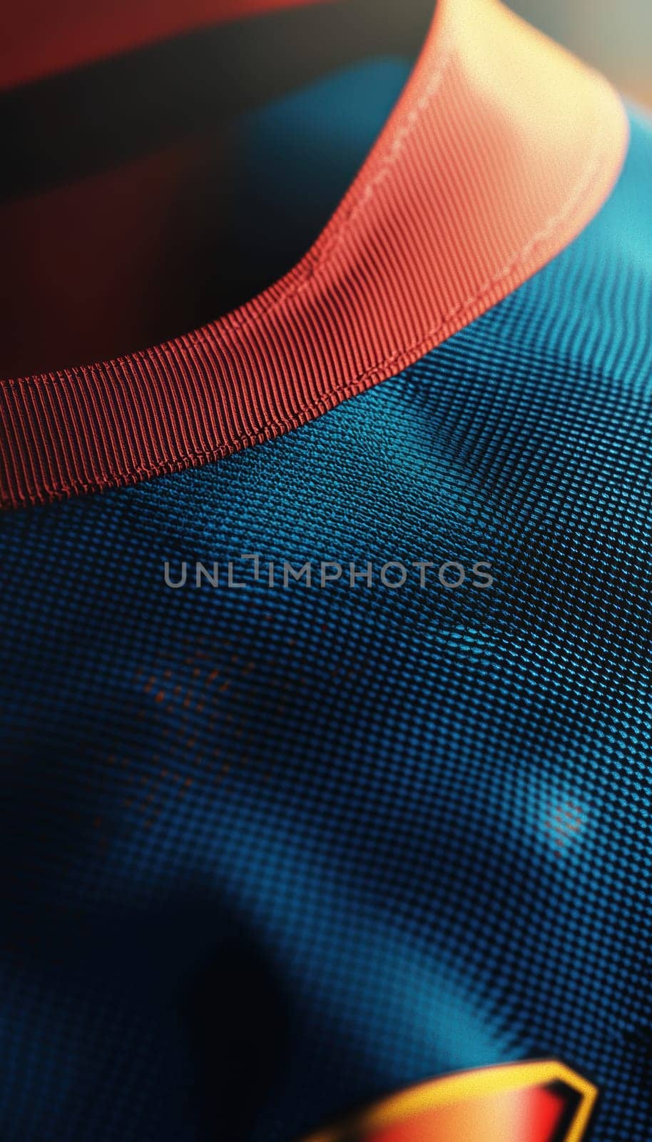 Sports jersey showcasing vibrant colors, detailed stitching, and prominent logo placement. the softly blurred background emphasizes the jersey's texture and craftsmanship, suitable for design, print, and sports branding purposes.
