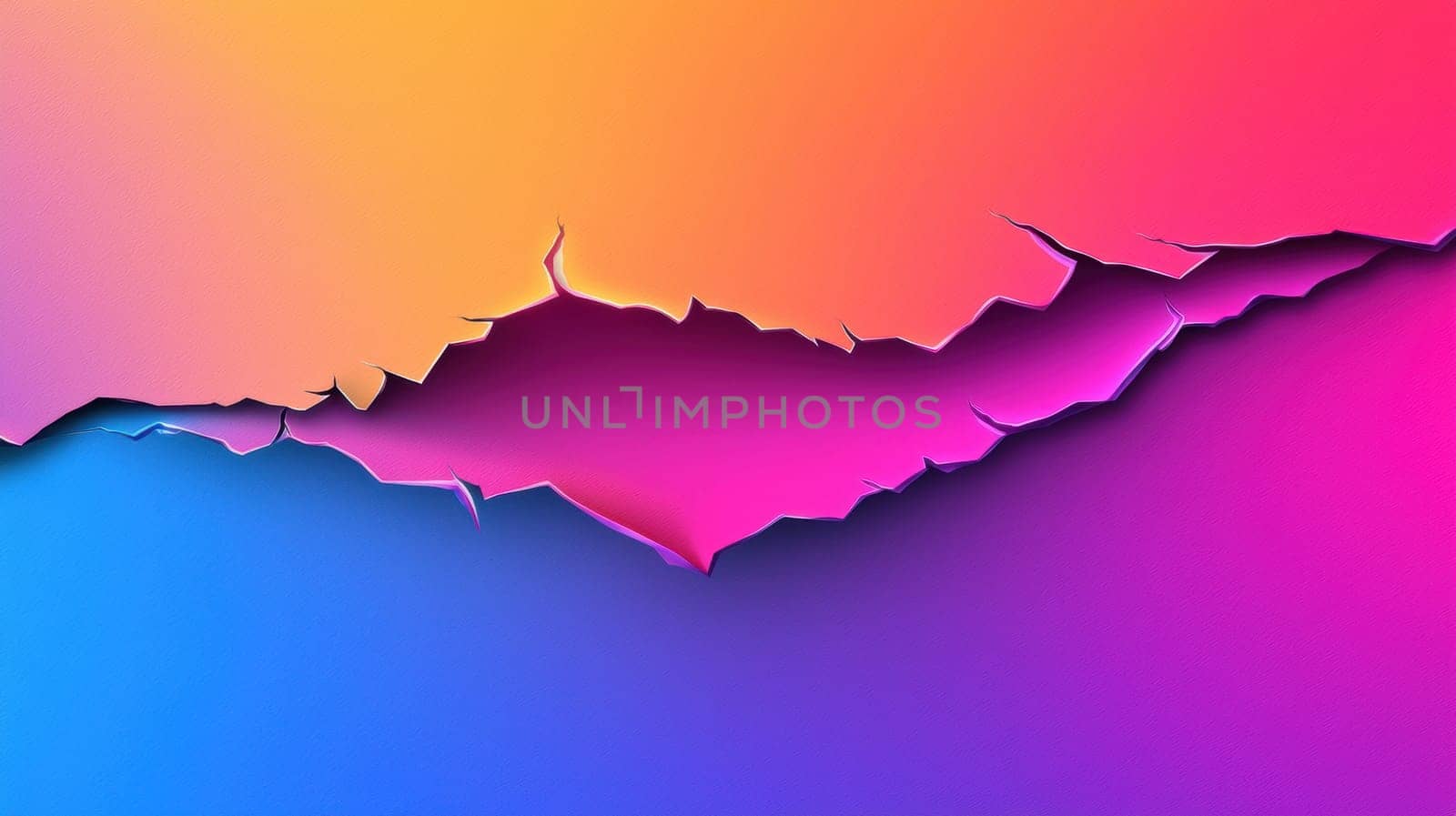Vibrant colors emerge through a horizontal tear across a gradient background, creating a bold and dynamic abstract composition. perfect for eye-catching social media graphics and modern design projects.