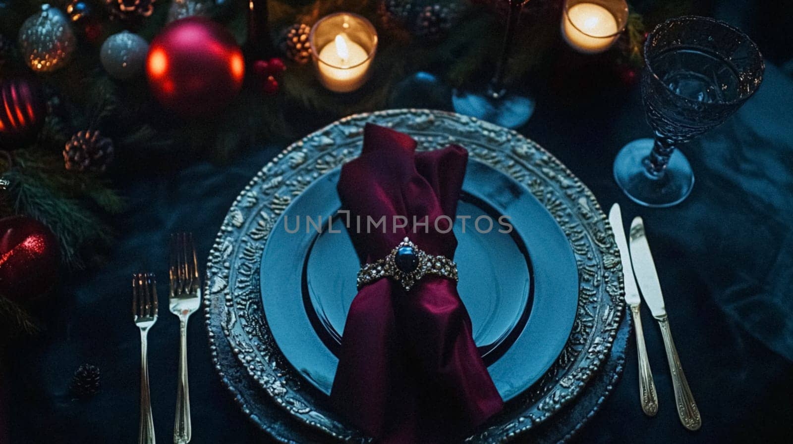 Christmas tablescape decoration, formal family dinner holiday celebration, luxury table setting decor, English country and home style idea