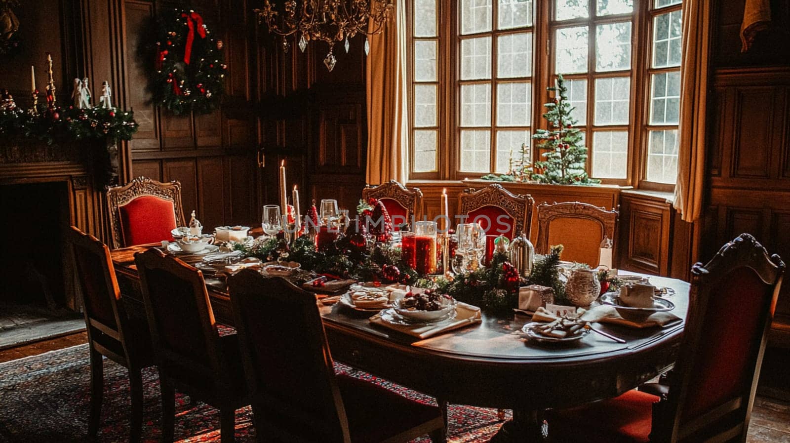 Christmas tablescape decoration, formal family dinner holiday celebration, luxury table setting decor, English country and home style idea