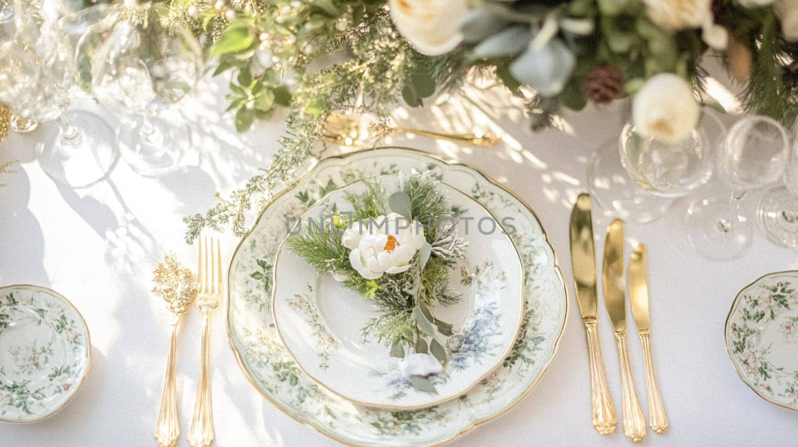 Christmas tablescape decoration, formal family dinner holiday celebration, luxury table setting decor, English country and home style idea