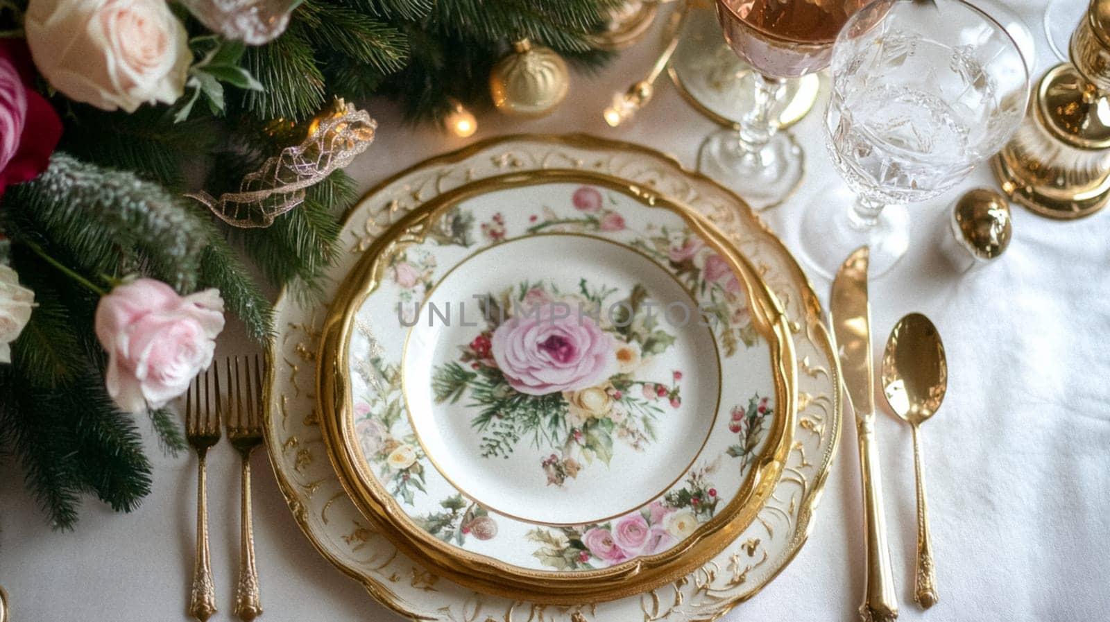 Christmas tablescape decoration, formal family dinner holiday celebration, luxury table setting decor, English country and home style idea