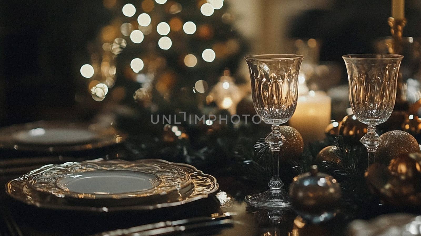 Christmas tablescape decoration, formal family dinner holiday celebration, luxury table setting decor, English country and home style idea
