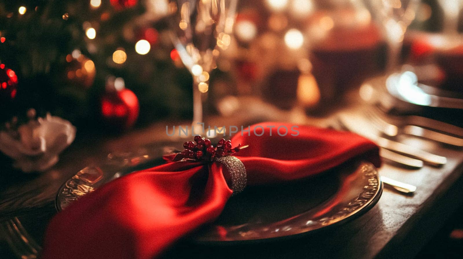 Christmas tablescape decoration, formal family dinner holiday celebration, luxury table setting decor, English country and home style idea