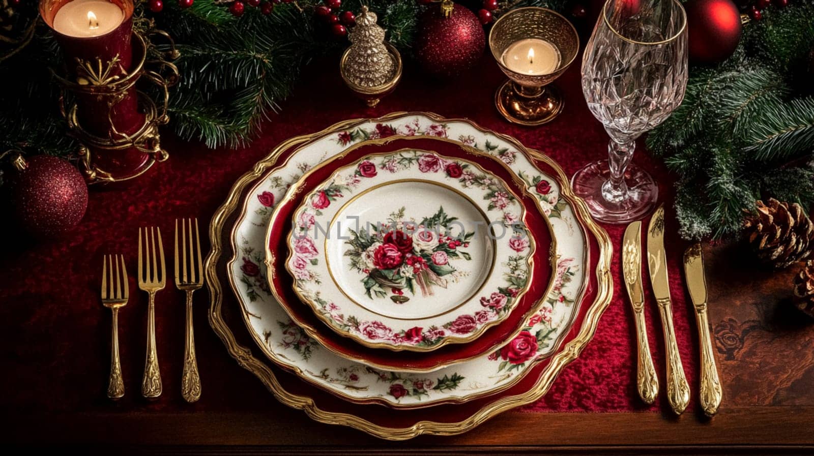 Christmas tablescape decoration, formal family dinner holiday celebration, luxury table setting decor, English country and home style idea