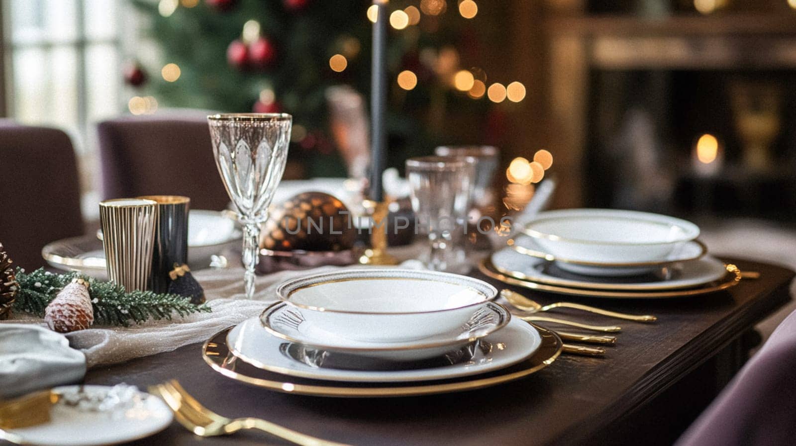 Christmas tablescape decoration, formal family dinner holiday celebration, luxury table setting decor, English country and home style idea