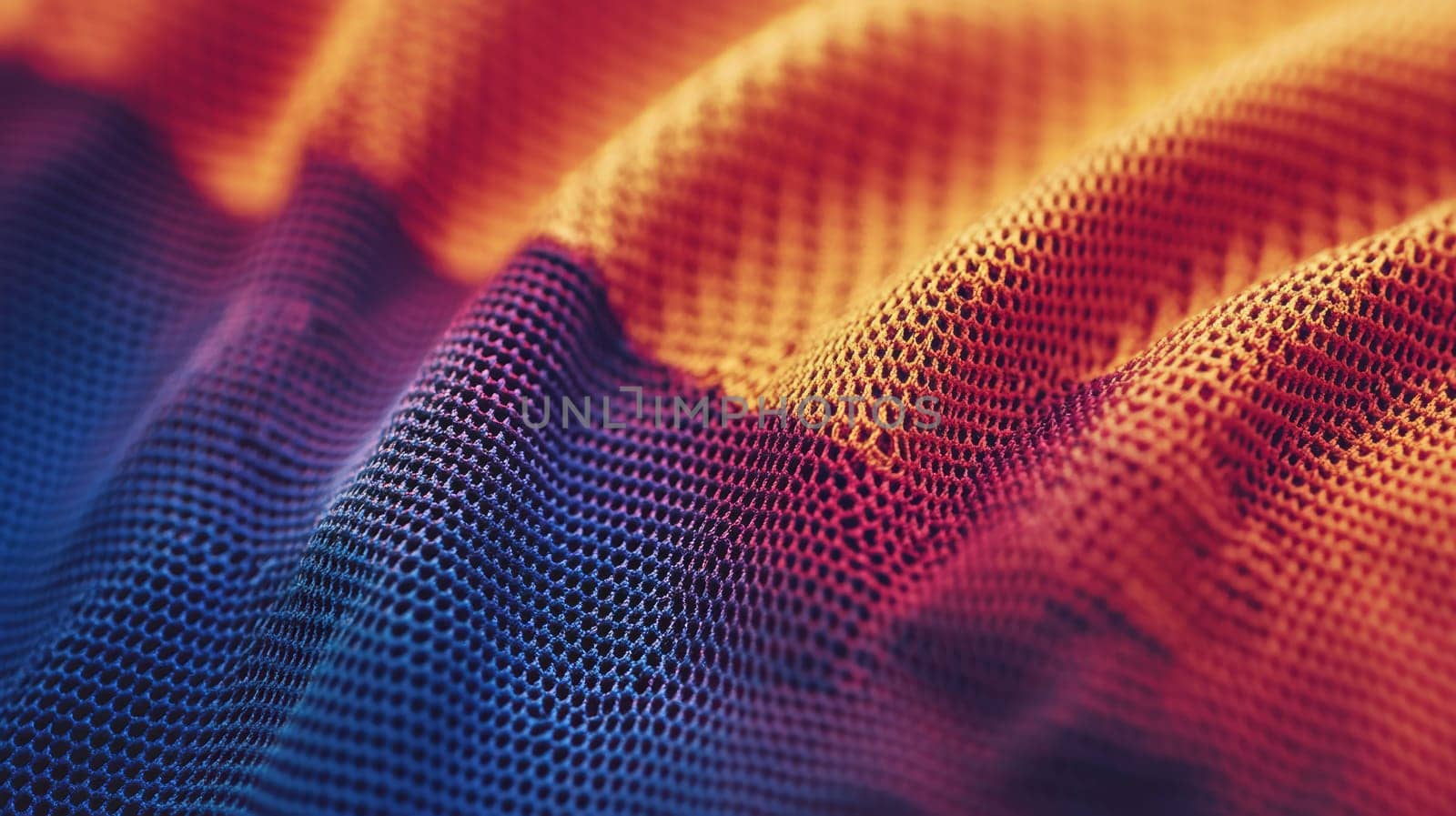 Close-up view of sports jersey fabric showcasing detailed stitching and vibrant colors. ideal for premium quality in textile design, with a neutral gradient backdrop enhancing the texture and color vibrancy.