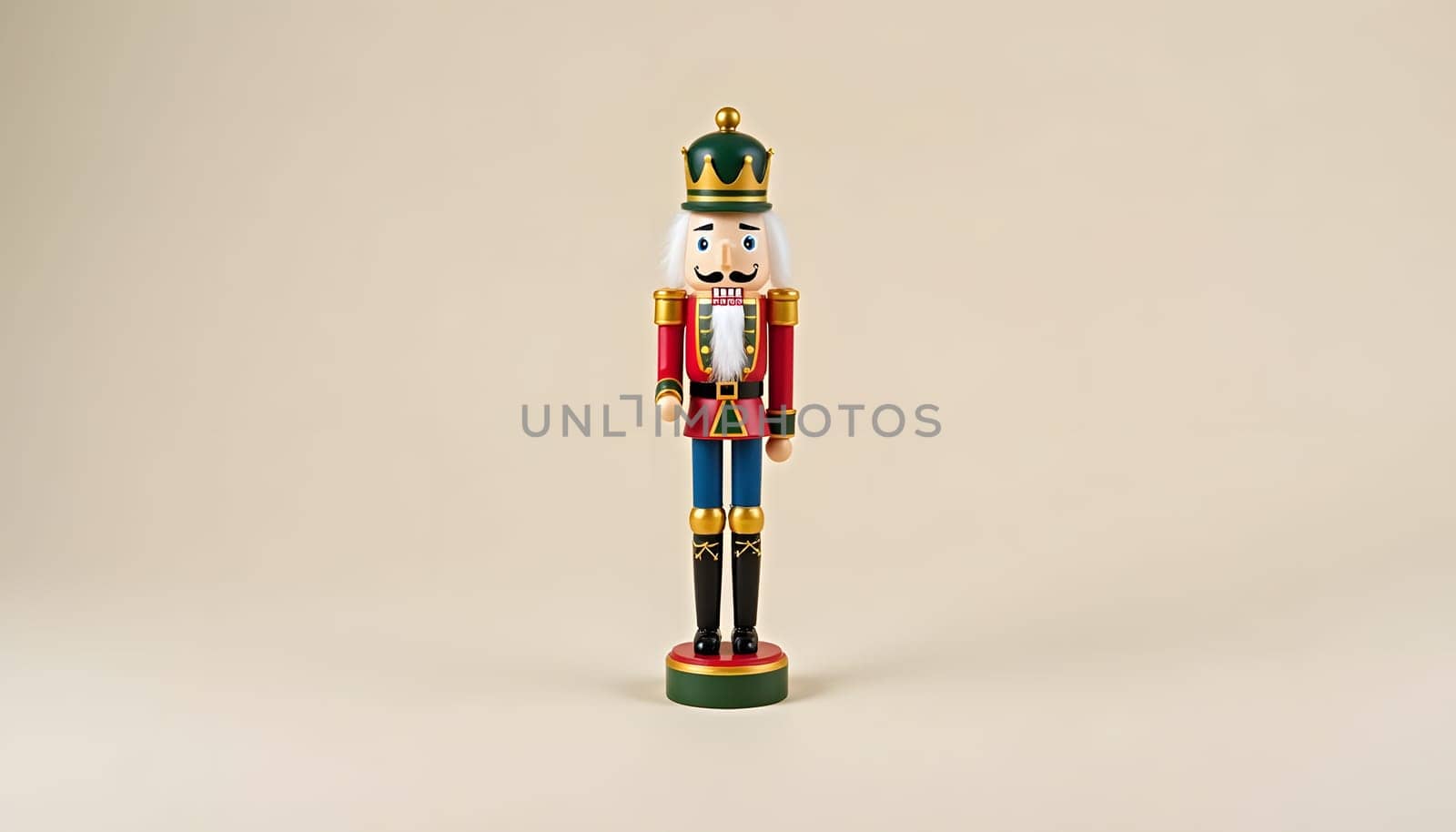 A hand-painted wooden nutcracker, fully isolated on a plain background, emphasizing its intricate craftsmanship and colors. Perfect for traditional Christmas themes and holiday decor