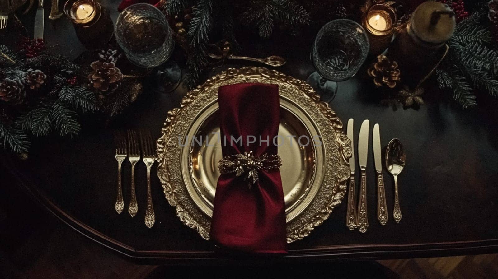 Christmas tablescape decoration, formal family dinner holiday celebration, luxury table setting decor, English country and home style idea