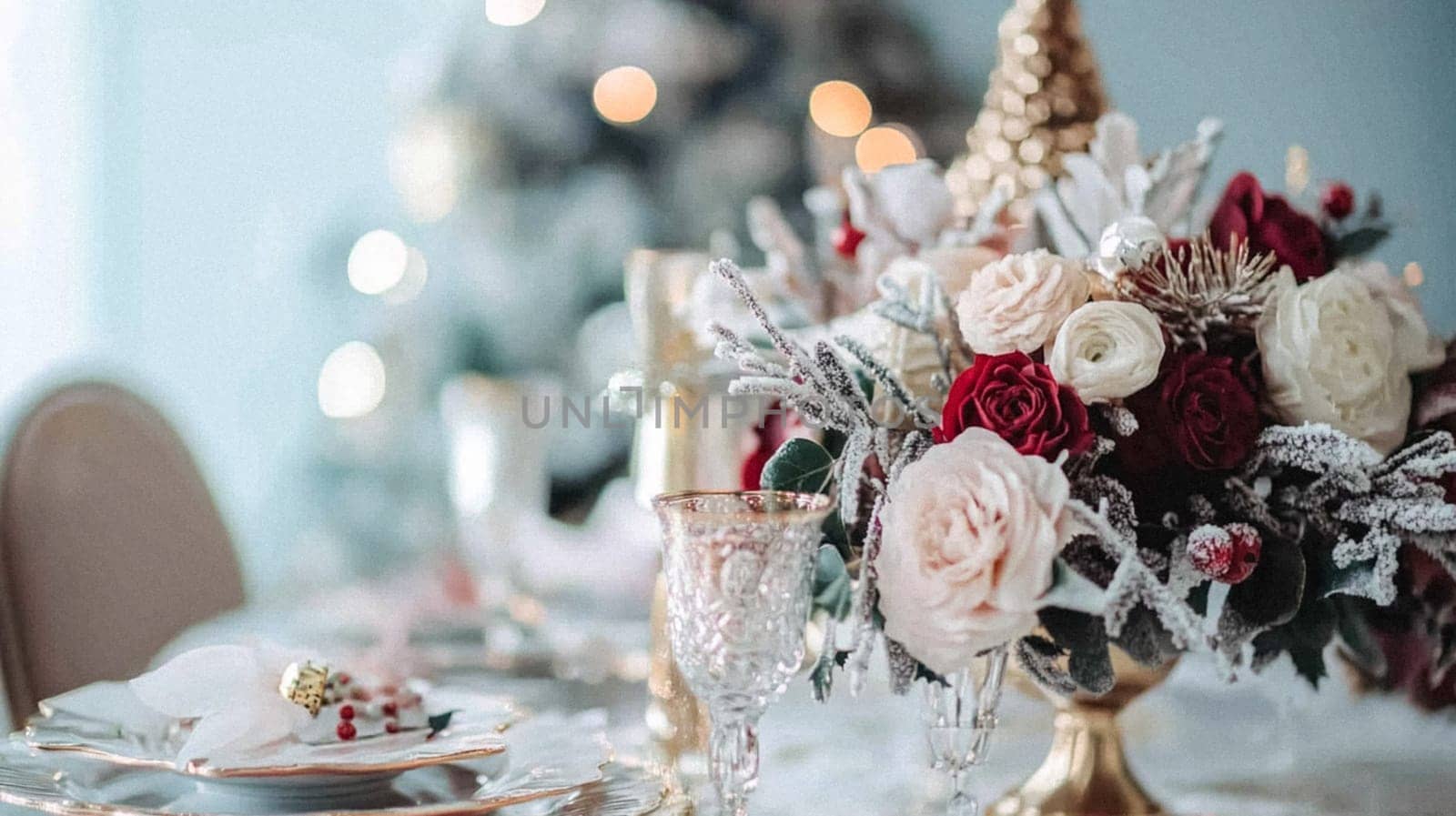 Christmas tablescape decoration, formal family dinner holiday celebration, luxury table setting decor, English country and home style idea