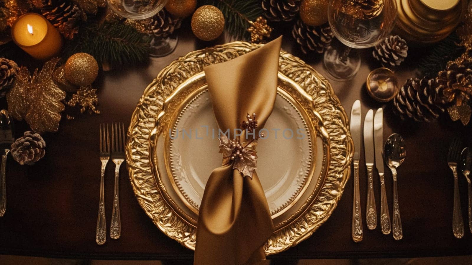 Christmas tablescape decoration, formal family dinner holiday celebration, luxury table setting decor, English country and home style idea