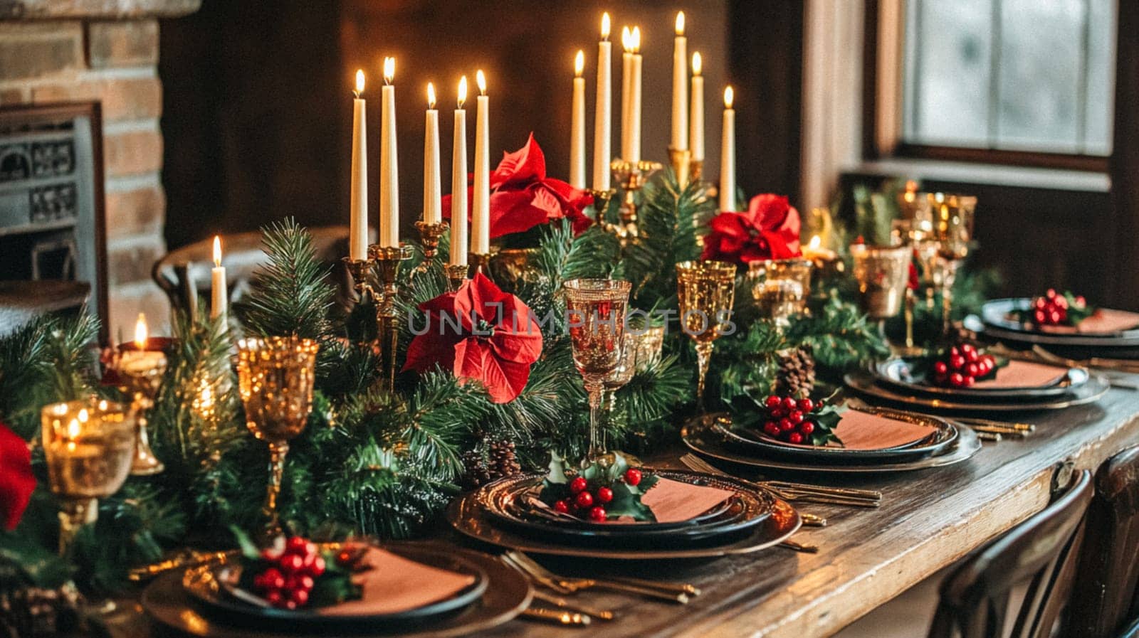 Christmas tablescape decoration, formal family dinner holiday celebration, luxury table setting decor, English country and home style idea