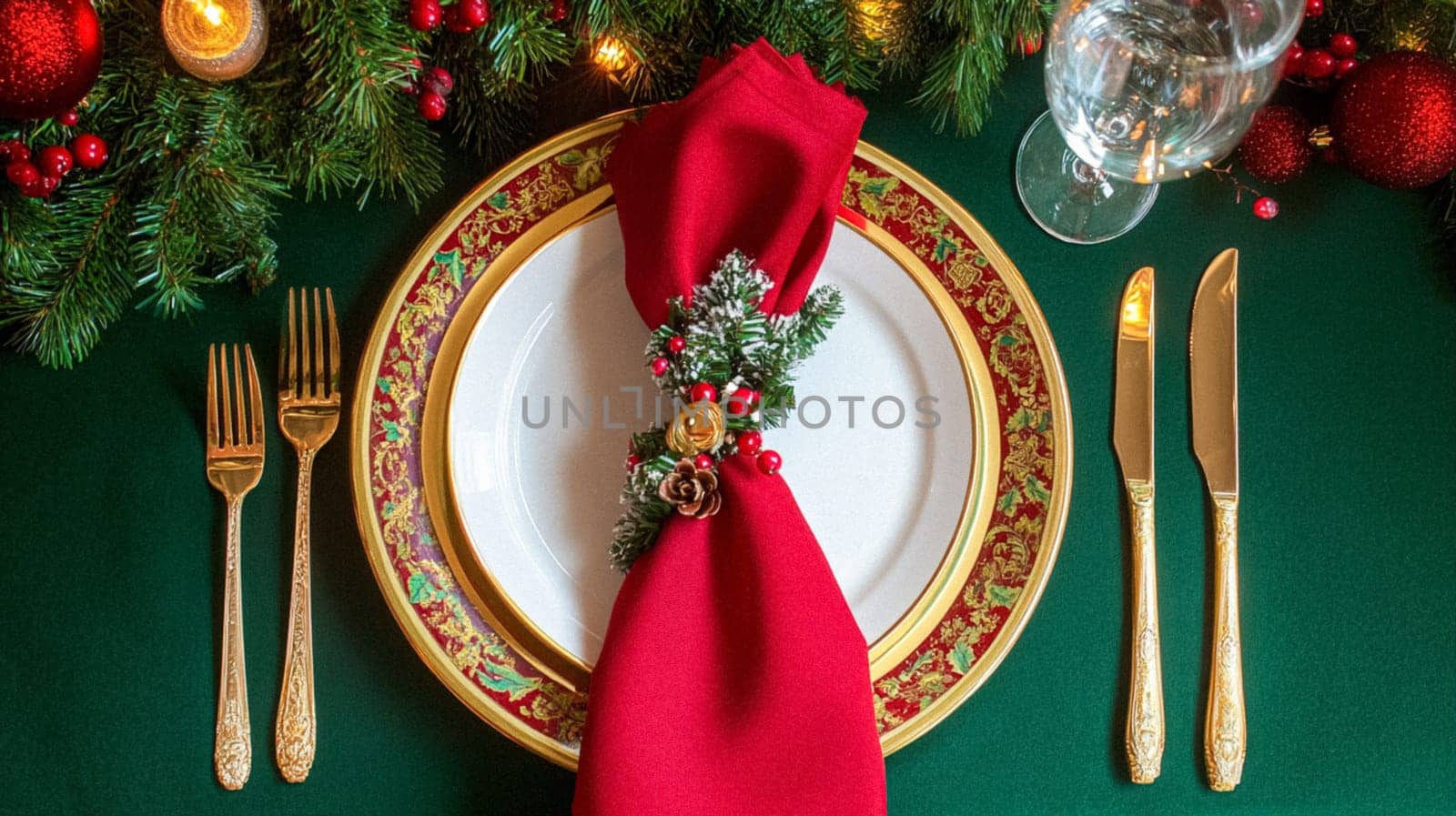Christmas tablescape decoration, formal family dinner holiday celebration, luxury table setting decor, English country and home style idea