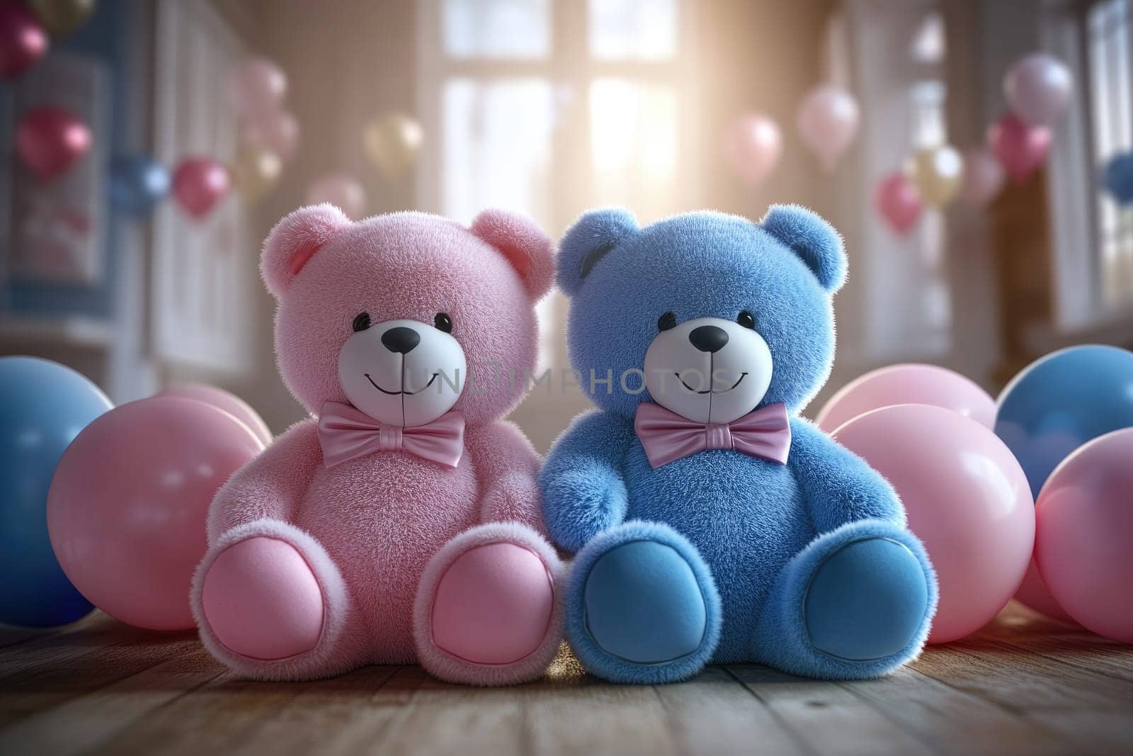 Gender party, pink and blue decorations, a lively celebration filled with happiness and the anticipation of discovering whether a boy or girl, bringing loved ones together in excitement