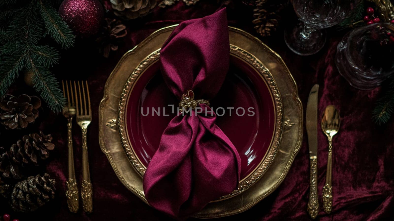 Christmas tablescape decoration, formal family dinner holiday celebration, luxury table setting decor, English country and home style idea