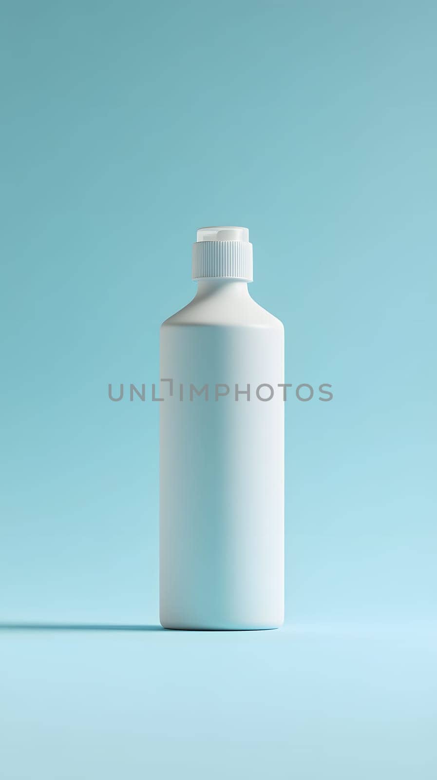 A minimalist white bottle against a light blue background.