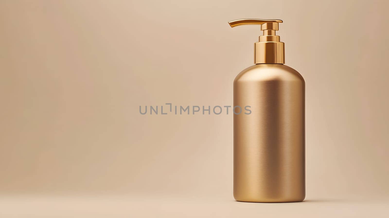 A sleek gold pump bottle on a neutral background.