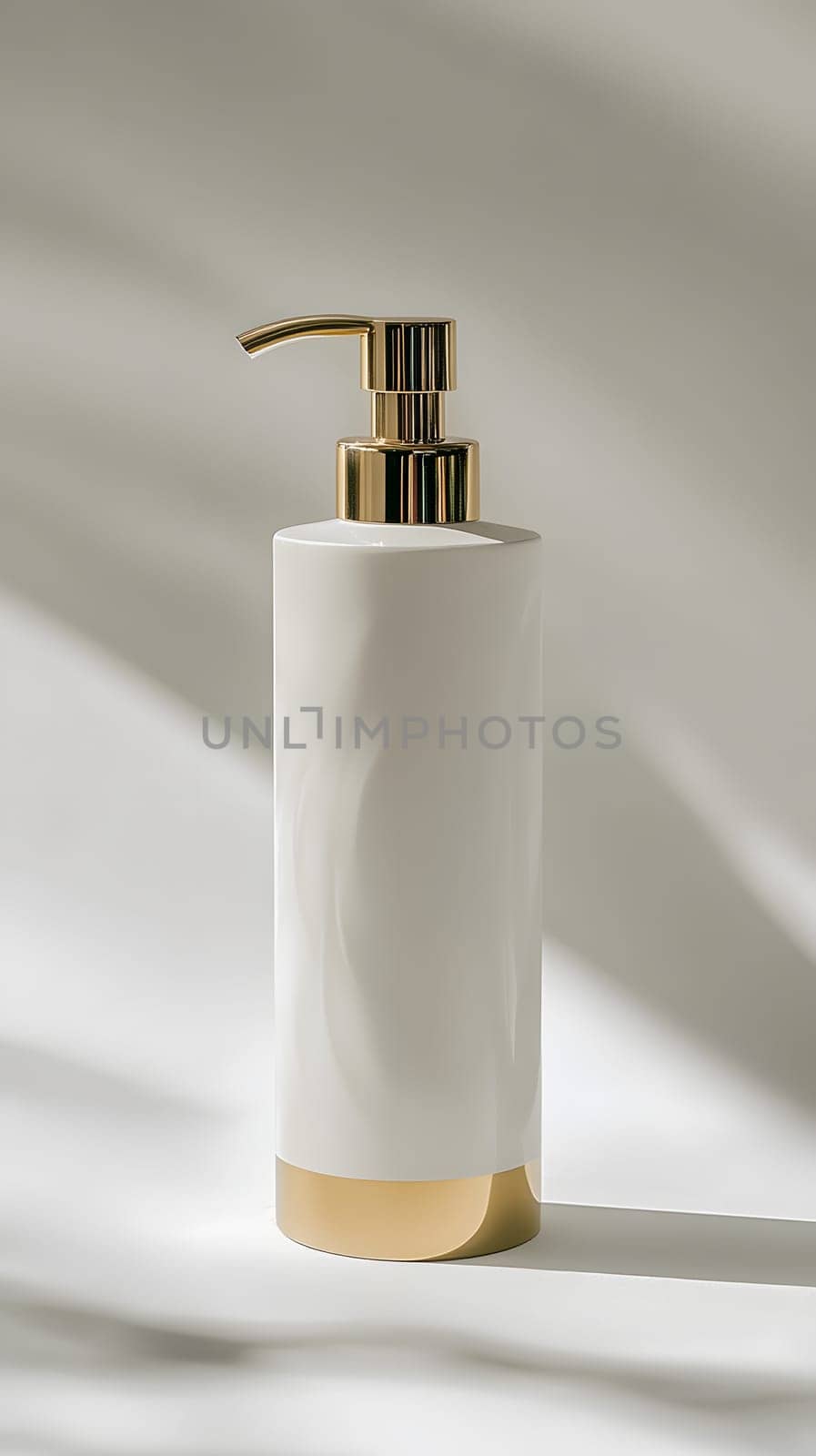 A sleek, modern pump bottle with a gold accent for liquid products.