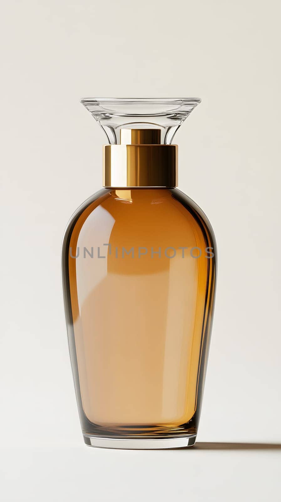 Elegant glass perfume bottle filled with amber liquid.