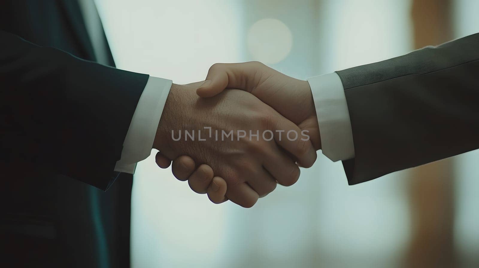 Two hands shaking in a business agreement or partnership.