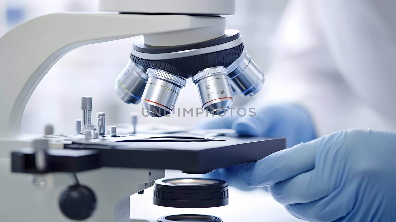 A close-up of a microscope being used for scientific research.
