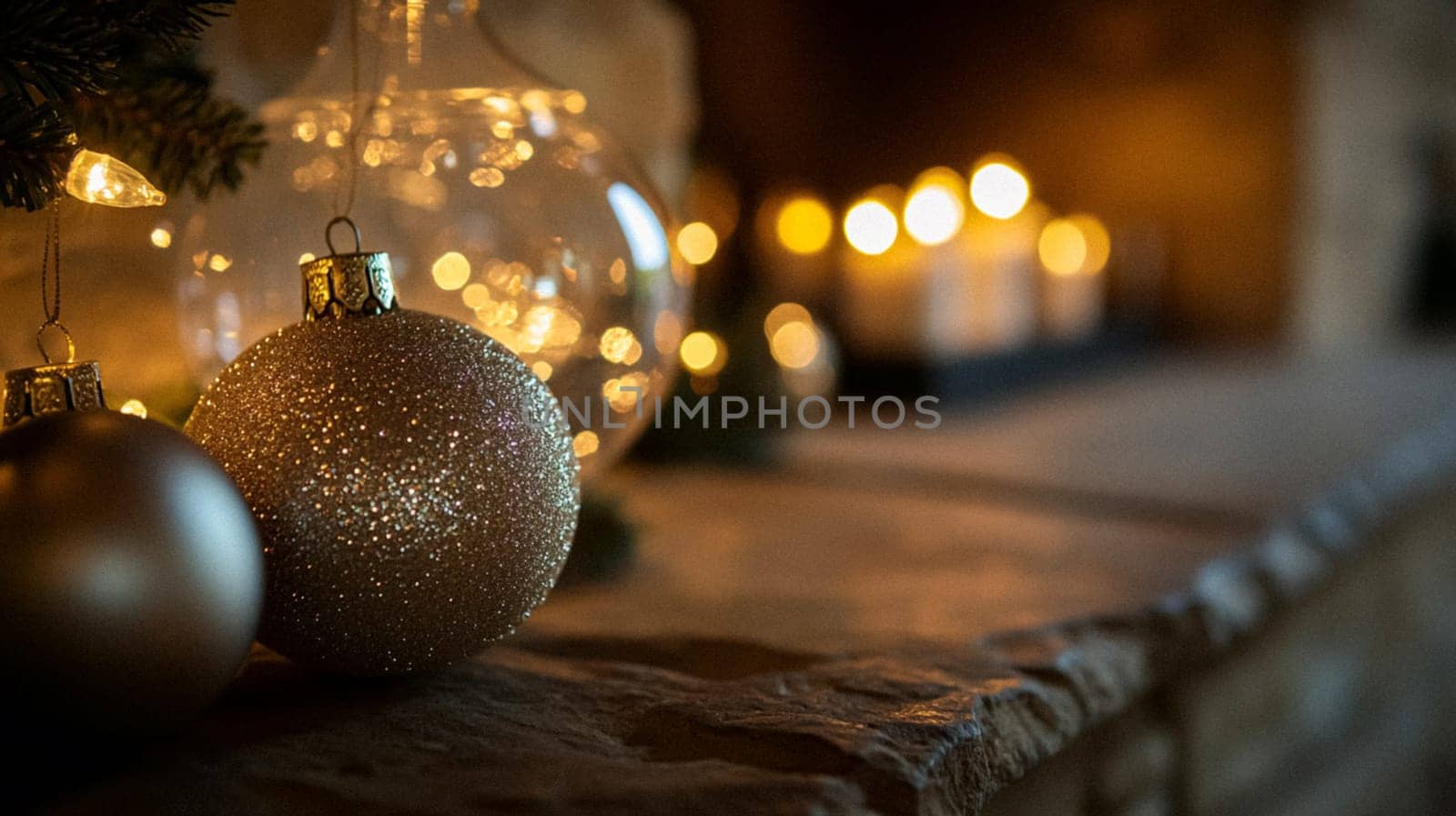 Christmas, holiday decor and country cottage style, cosy atmosphere, decorated Christmas tree in the English countryside house living room with fireplace, interior decoration idea