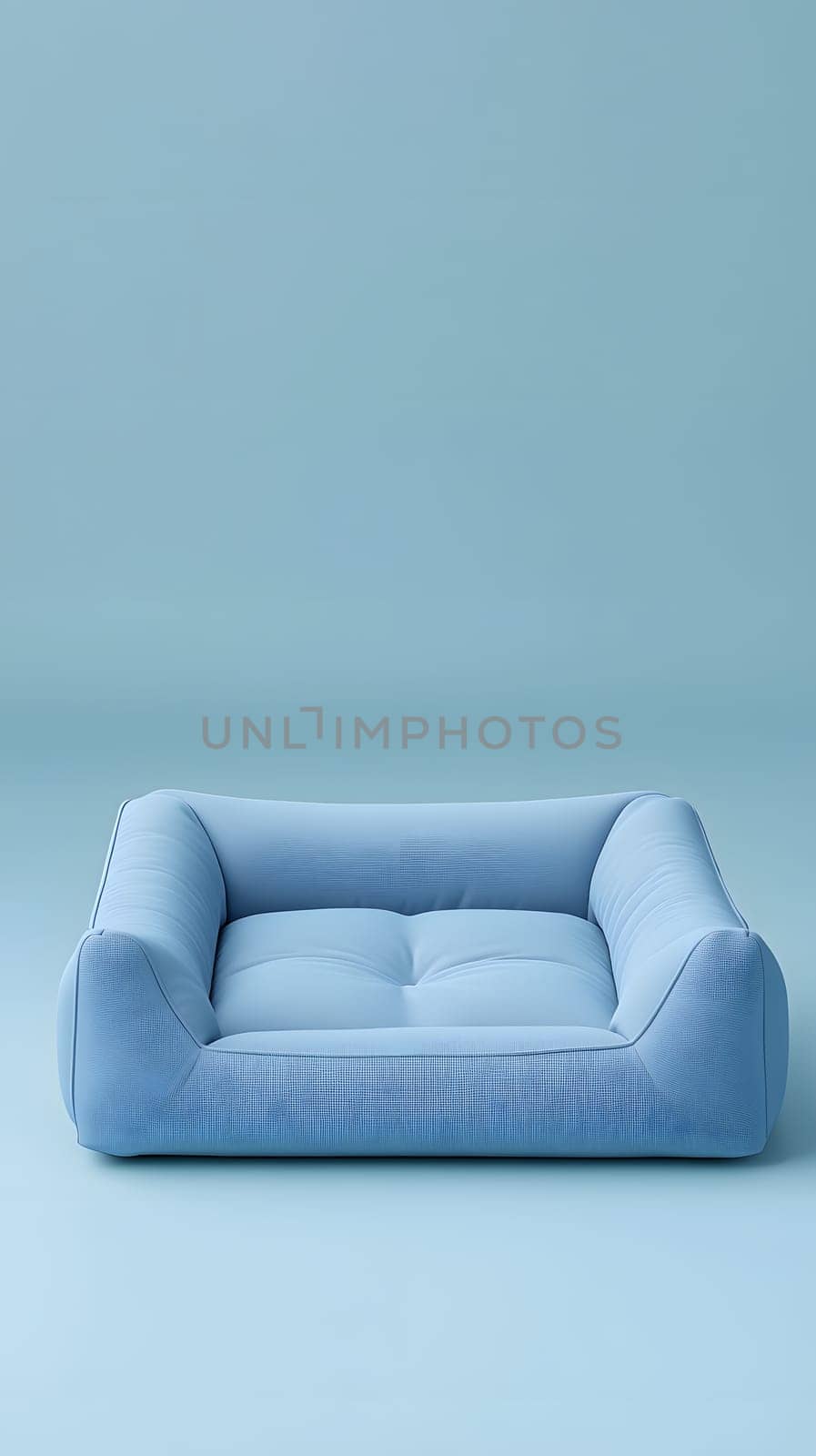 A soft blue pet bed on a light blue background for animal comfort.