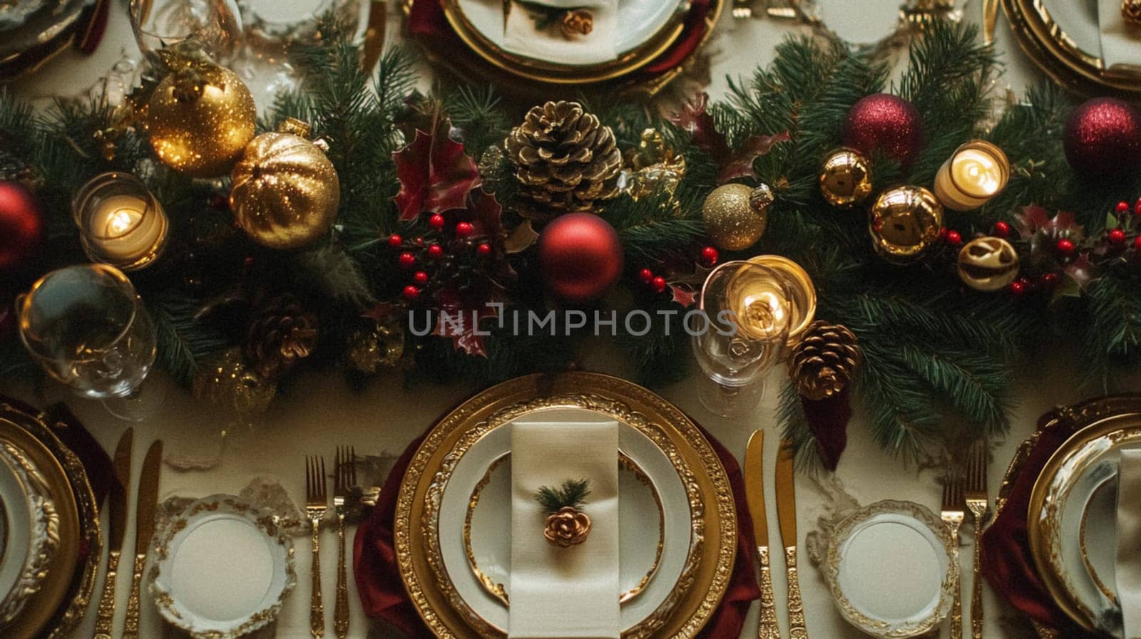 Christmas tablescape decoration, formal family dinner holiday celebration, luxury table setting decor, English country and home style idea