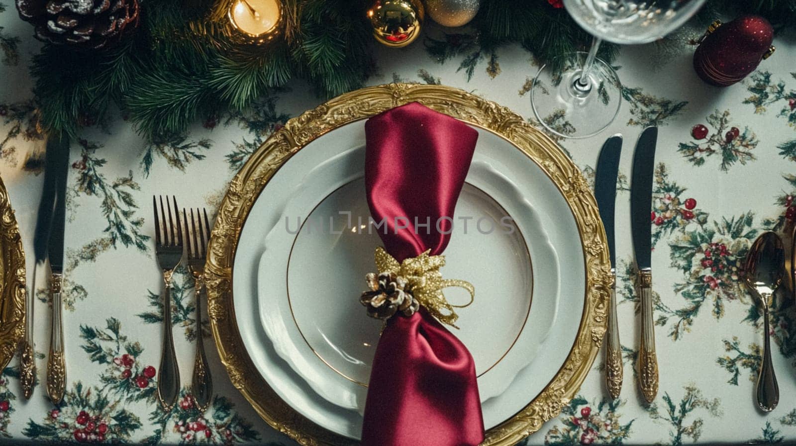 Christmas tablescape decoration, formal family dinner holiday celebration, luxury table setting decor, English country and home style idea