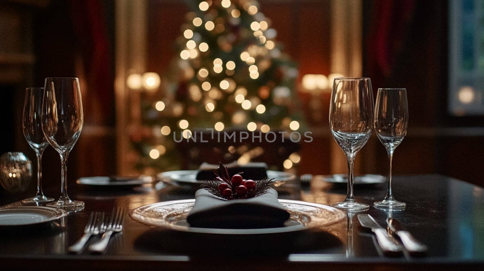 Christmas tablescape decoration, formal family dinner holiday celebration, luxury table setting decor, English country and home style idea