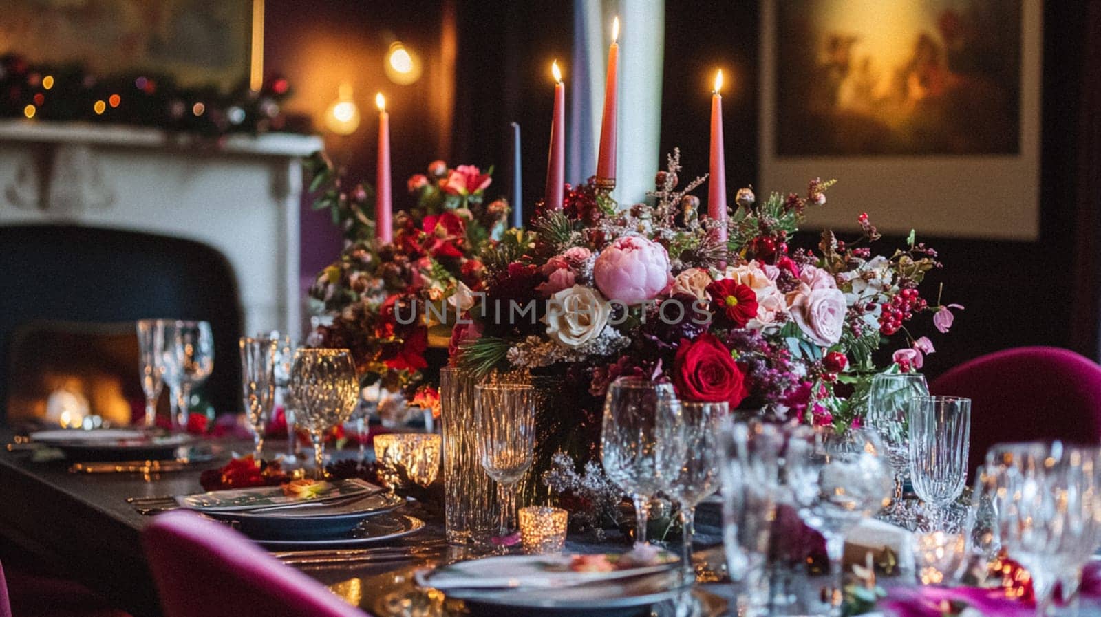 Christmas tablescape decoration, formal family dinner holiday celebration, luxury table setting decor, English country and home style idea