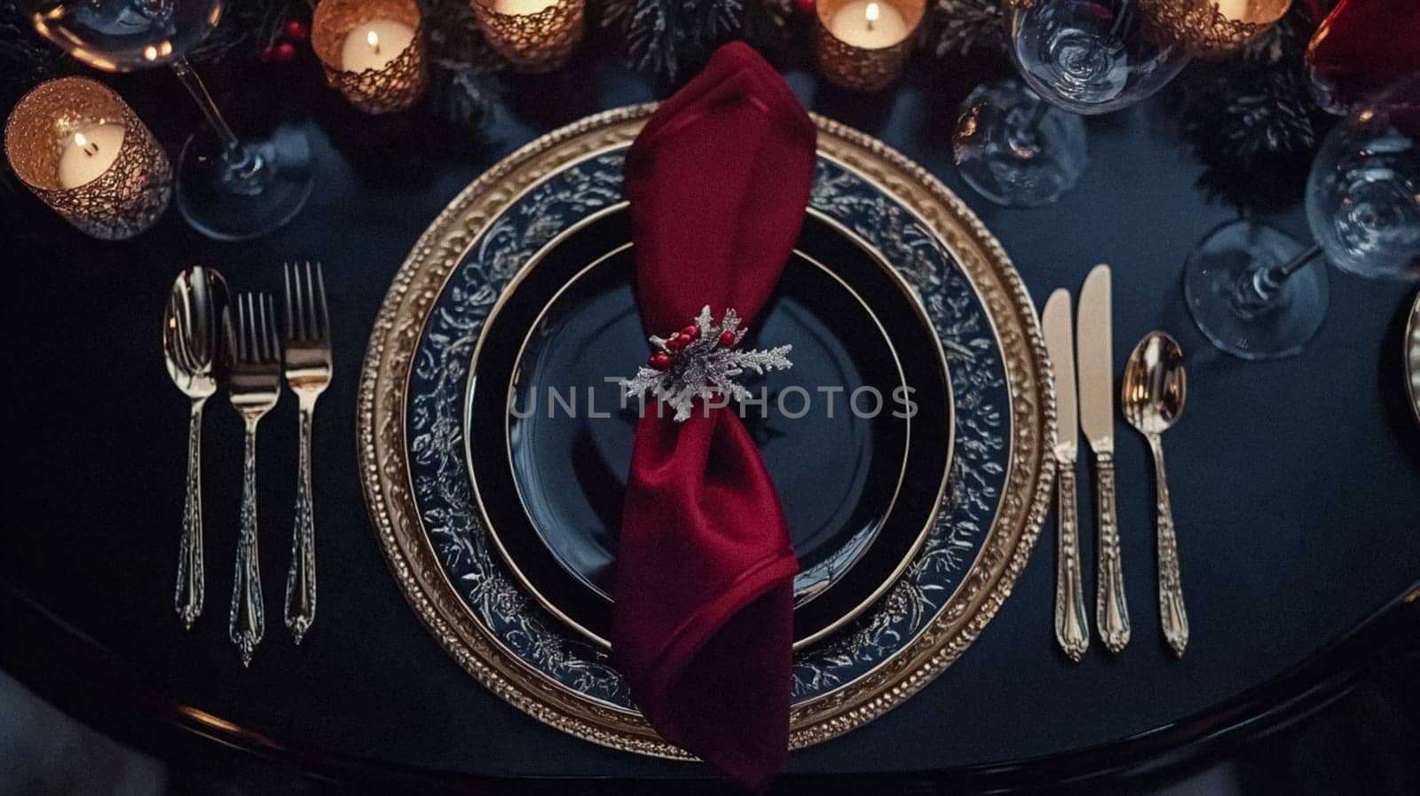 Christmas tablescape decoration, formal family dinner holiday celebration, luxury table setting decor, English country and home style idea