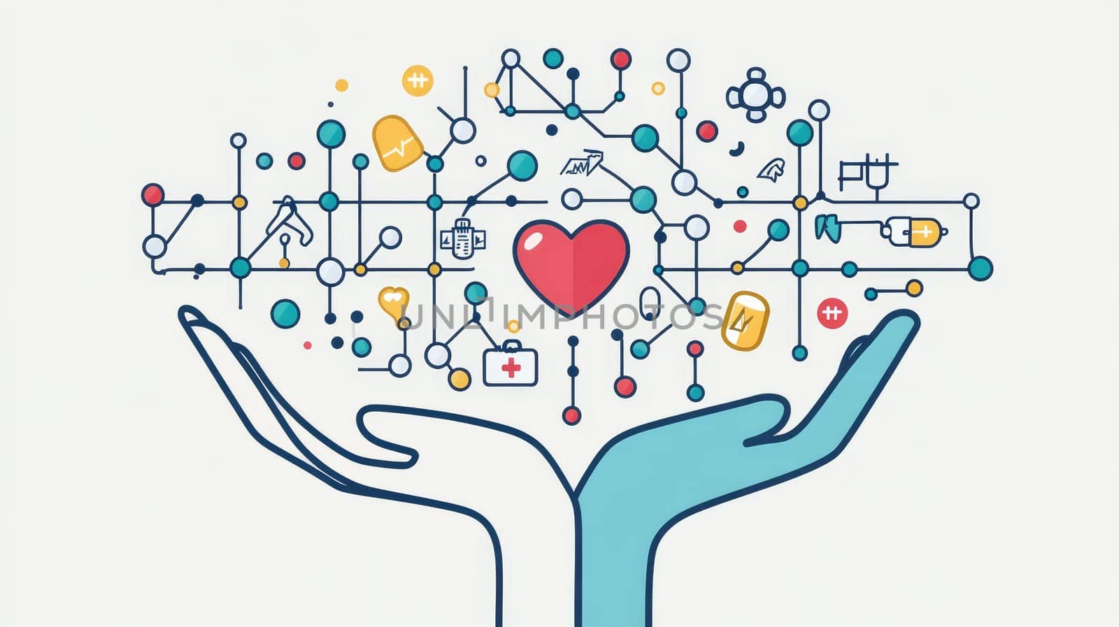 Healthcare Network Connected Medical Icons Representing Health Insurance and Medical Care
