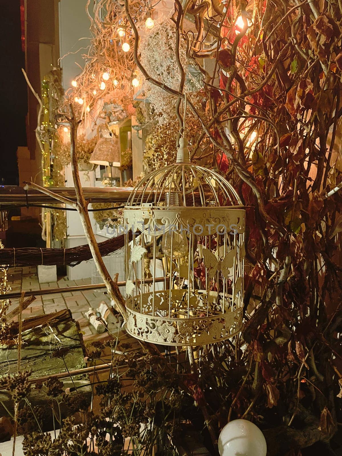 Aesthetic warm vintage photo with Christmas decorations decorations