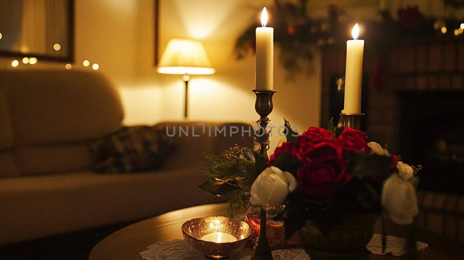 Christmas, holiday decor and country cottage style, cosy atmosphere, decorated Christmas tree in the English countryside house living room with fireplace, interior decoration idea