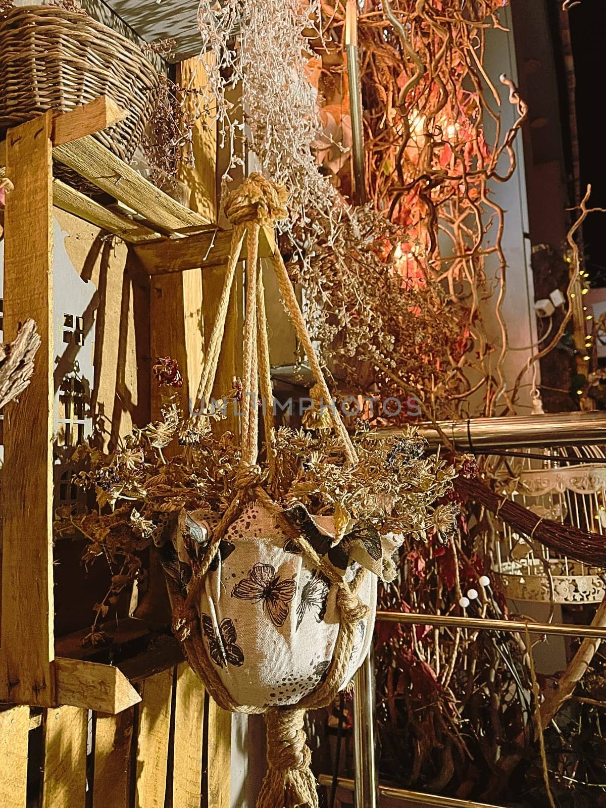 Aesthetic warm vintage photo with Christmas decorations decorations